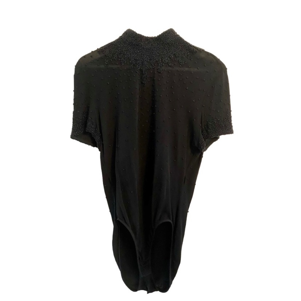 Designer Carmen Mark Valvo Beaded Black Bodysuit Sz L